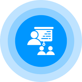 Icon of a presentation with audience figures.
