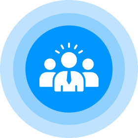 Leadership icon with three people figures.